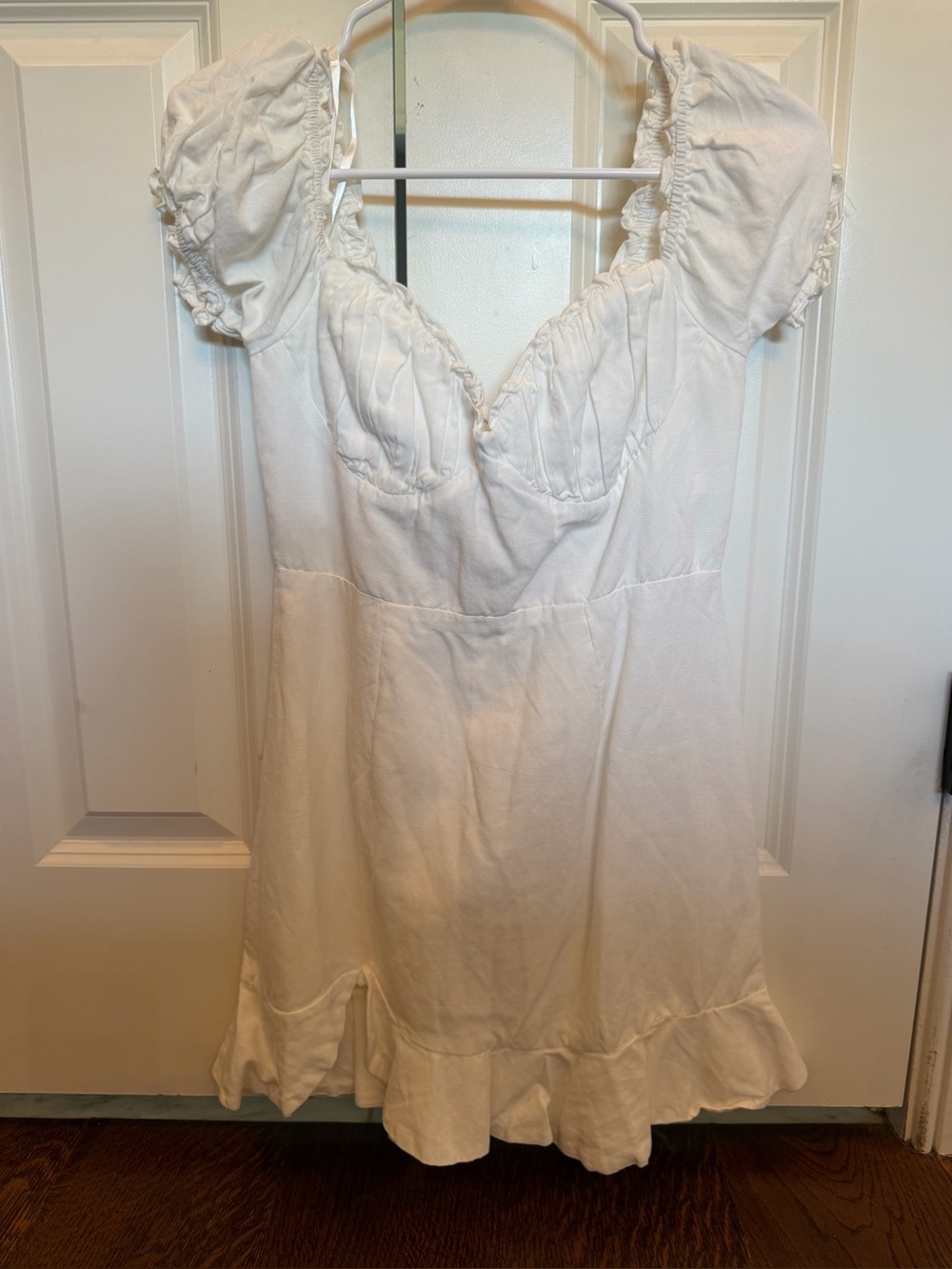 Selfie Leslie White Ruffled Mini Dress with Puff Sleeves